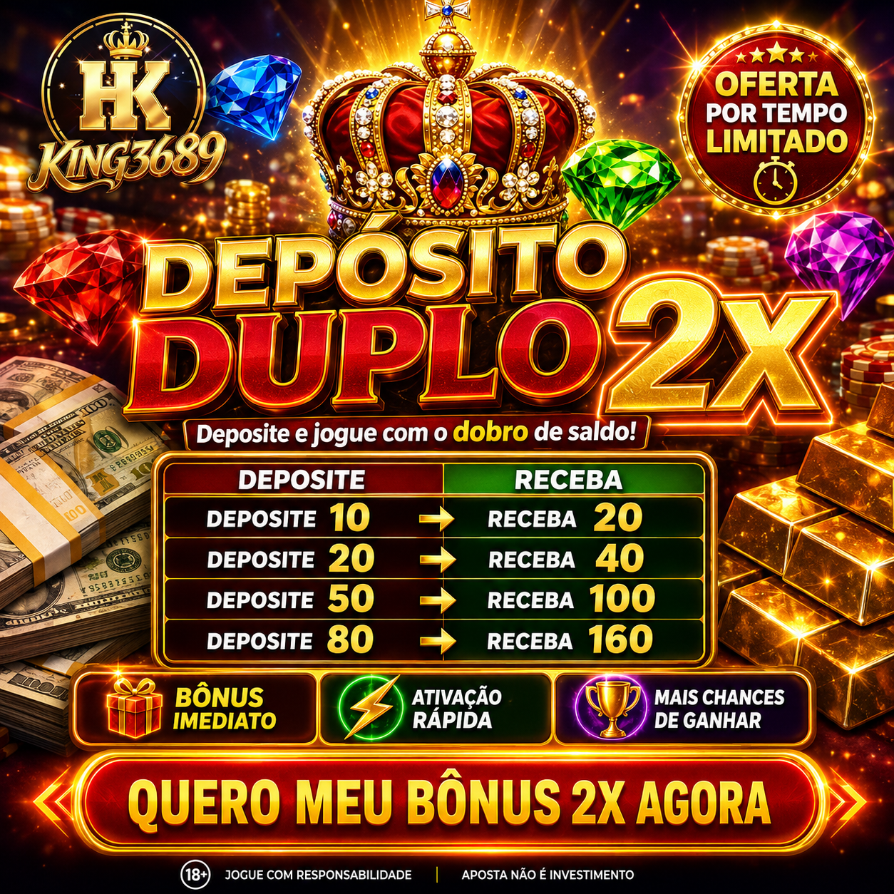 Screenshot da KING3689.COM - DEPOSITO 2X